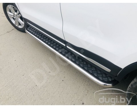 GEELY ATLAS с 2016-н.в. боковые подножки Hector D53 из нержавеющей стали и накладным листом из алюминия 